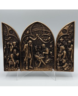 Triptych of the Nativity in golden color marble dust TR3