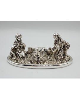 Christmas Nativity scene with elliptical base in silver color marble dust NT5